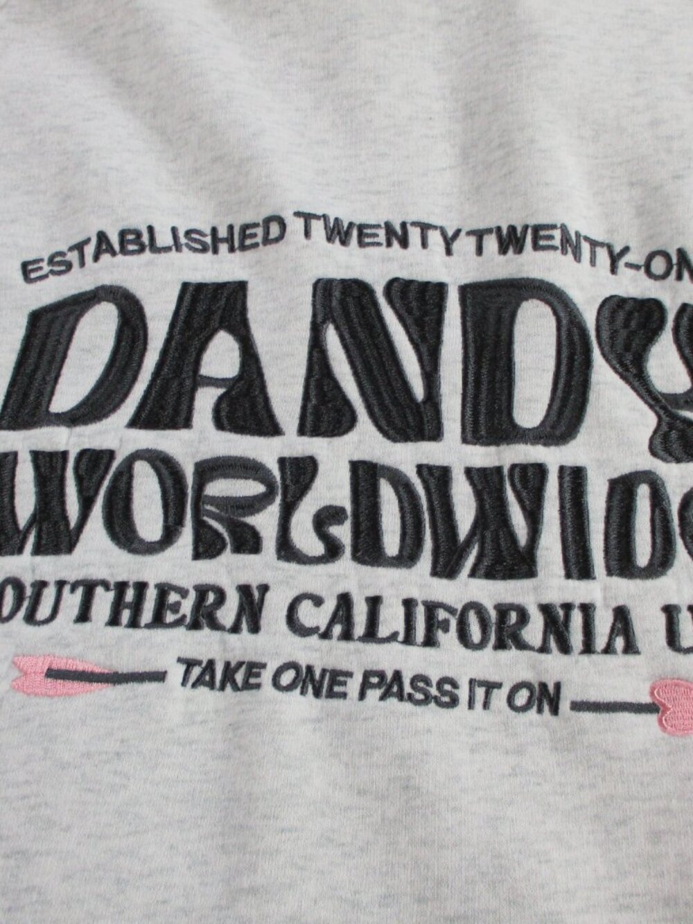 Dandy Worldwide Hoodie Womens Medium Gray Heather Pink Heart Sleeves Sweatshirt - Picture 3 of 10